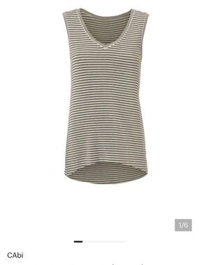 CAbi Olive and Cream Striped V-Neck Sleeveless Tank